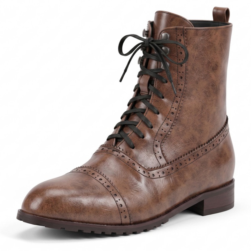Vintage Fashion Ladies - Women Retro Lace-up Leather Fashion Ankle