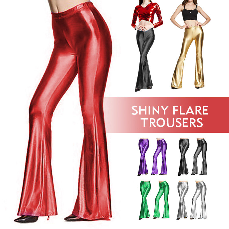 Women Shiny Flare Trousers Met - Wide Leg Trouser 70S 评论和价格