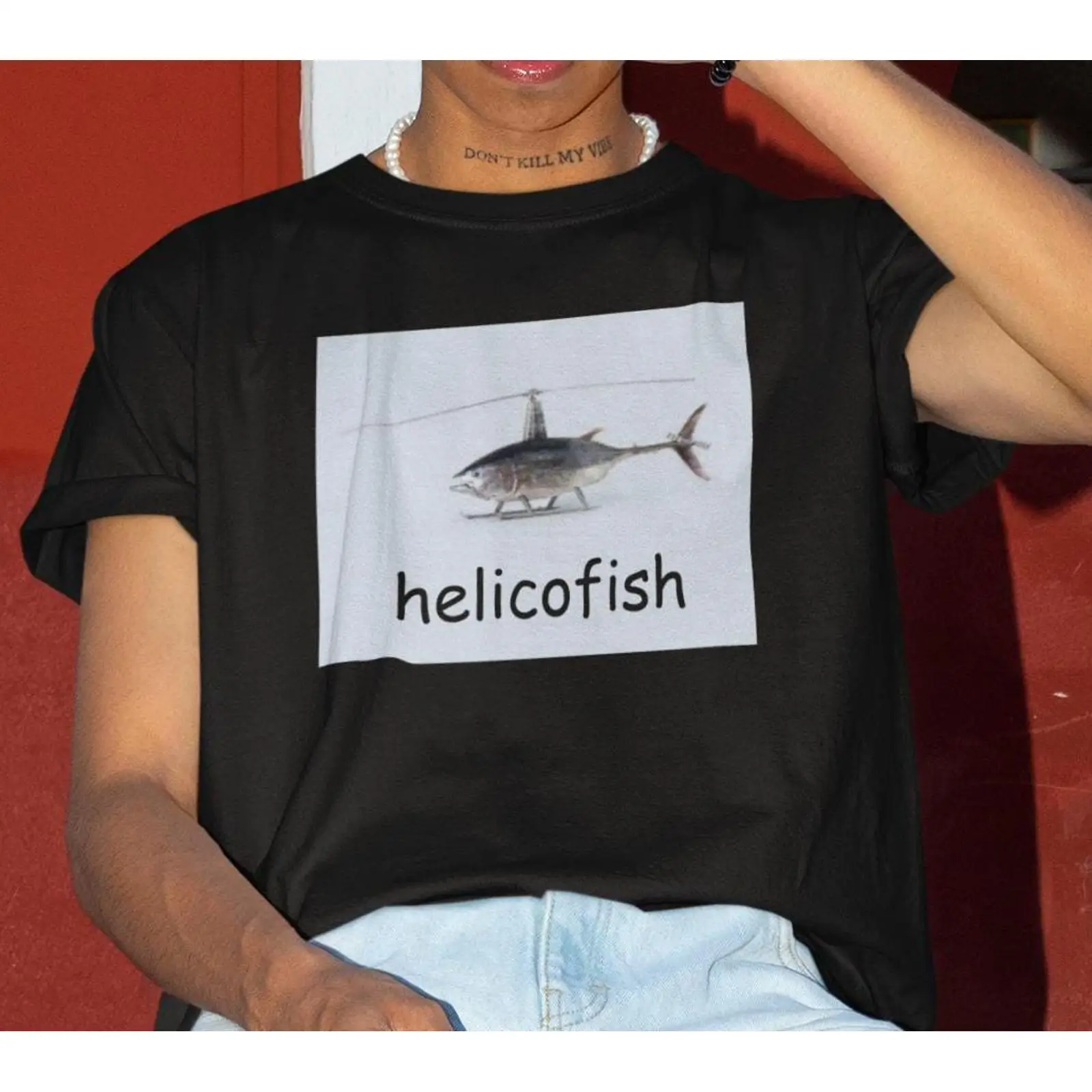 Helicofish Funny Meme T Shirt  - Vintage Fashion Gen Z 评论和价格