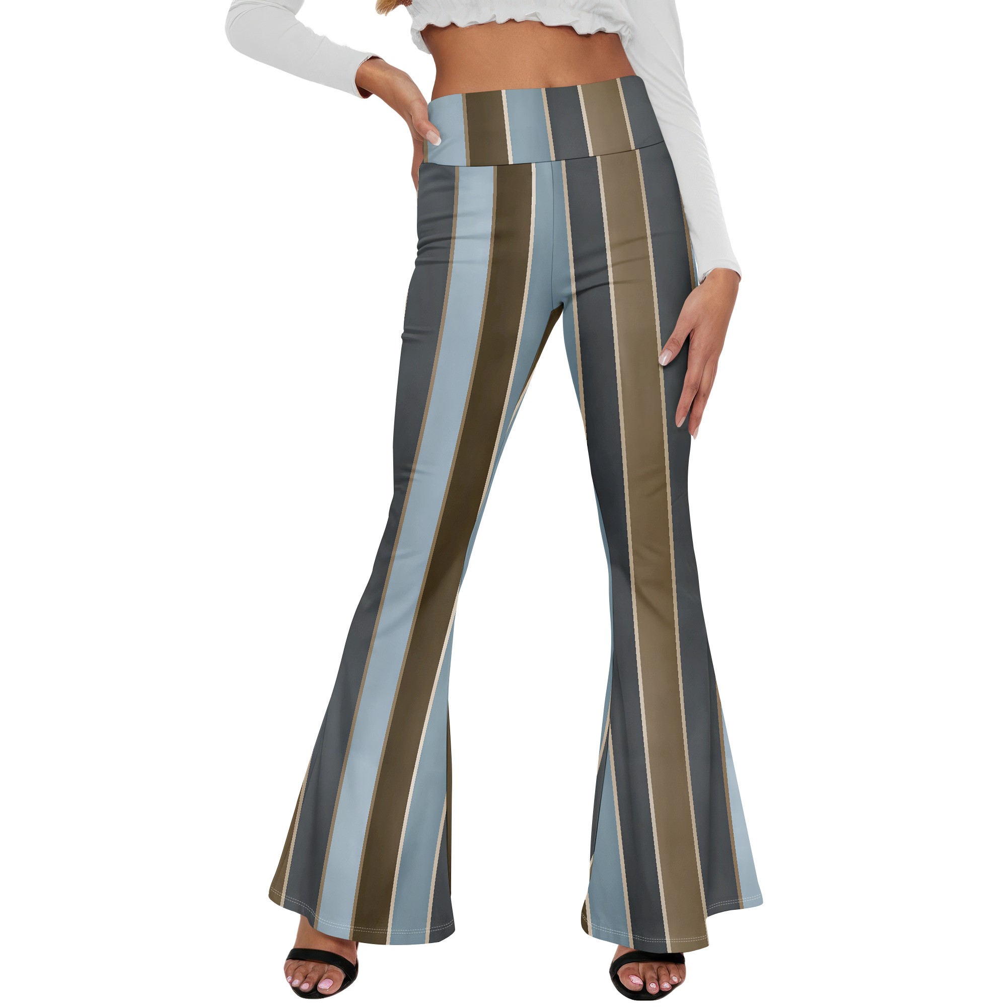 Striped High Waist Flare Pants - Wide Leg Trouser 70S 评论和价格