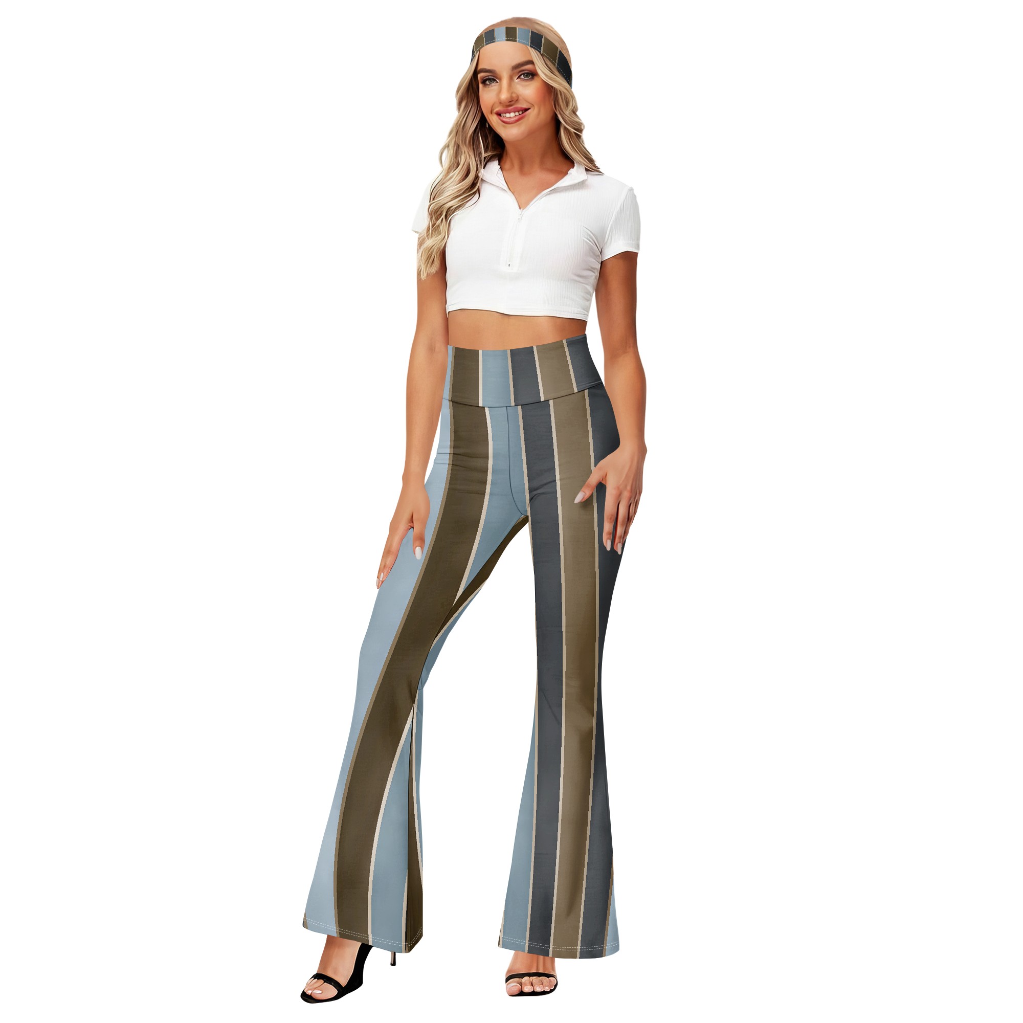 Striped High Waist Flare Pants - Wide Leg Trouser 70S 评论和价格