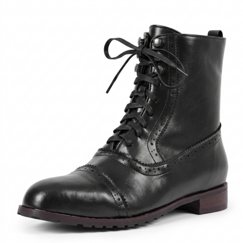 Women Retro Lace-up Leather Fa - Vintage Fashion Ladies 评论和价格