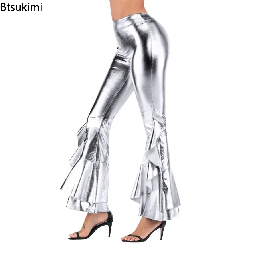 Women's Shiny Flare Trousers M - Wide Leg Trouser 70S 评论和价格