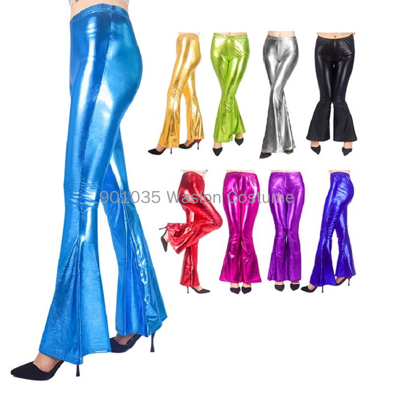 Women Shiny Flare Trousers Las - Wide Leg Trouser 70S 评论和价格