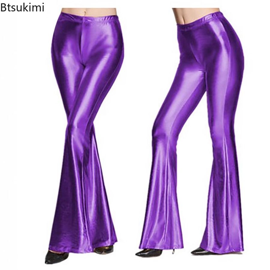 Women's Shiny Bell Bottom Pant - Wide Leg Trouser 70S 评论和价格