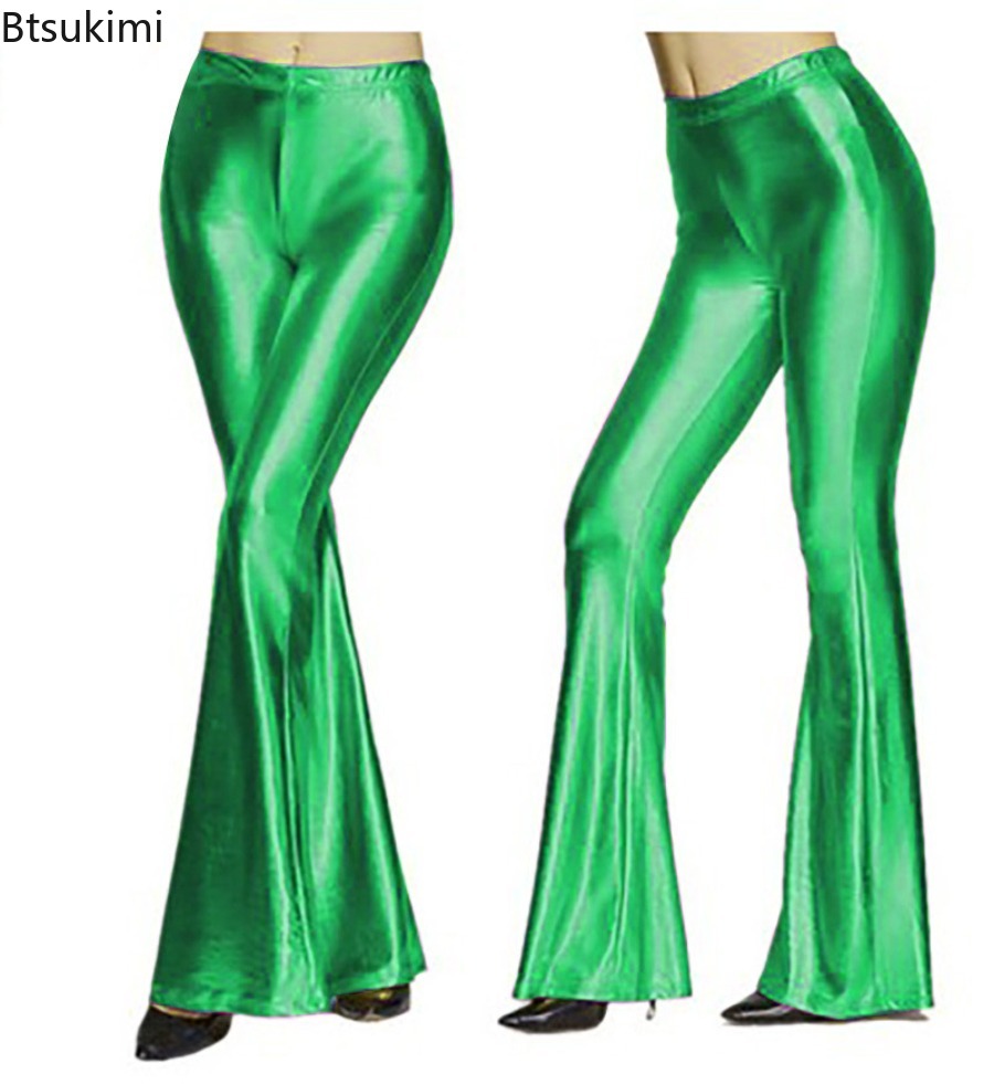 Women's Shiny Bell Bottom Pant - Wide Leg Trouser 70S 评论和价格