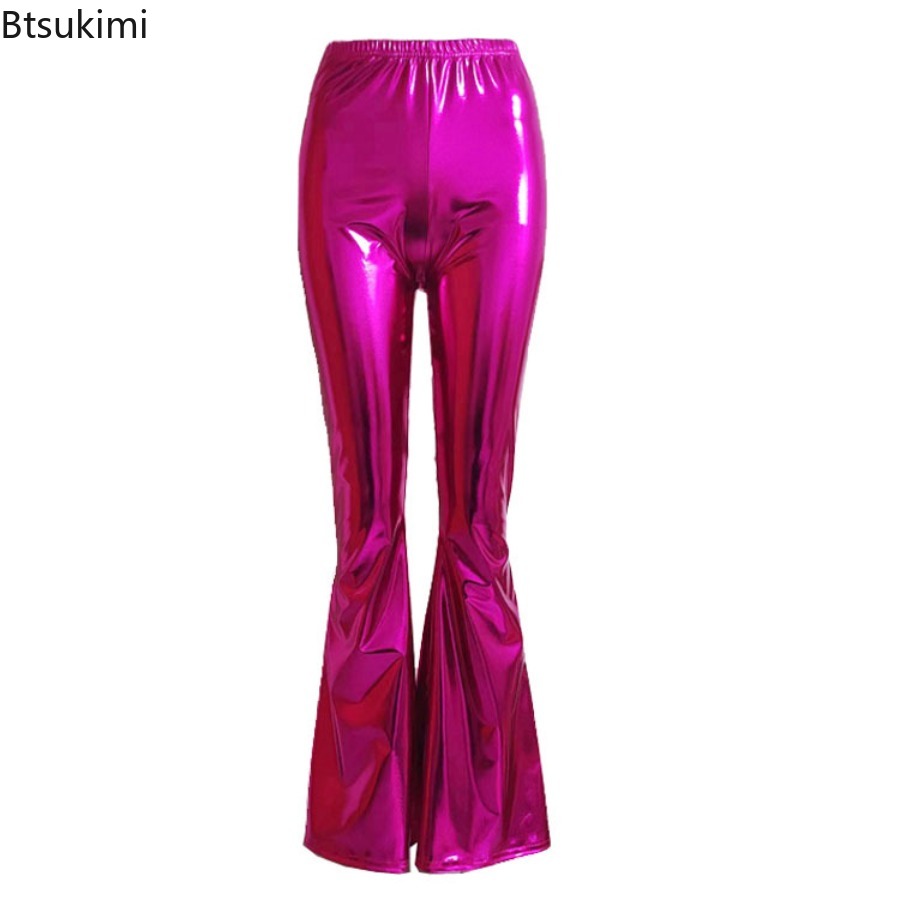Women's Shiny Bell Bottom Pant - Wide Leg Trouser 70S 评论和价格