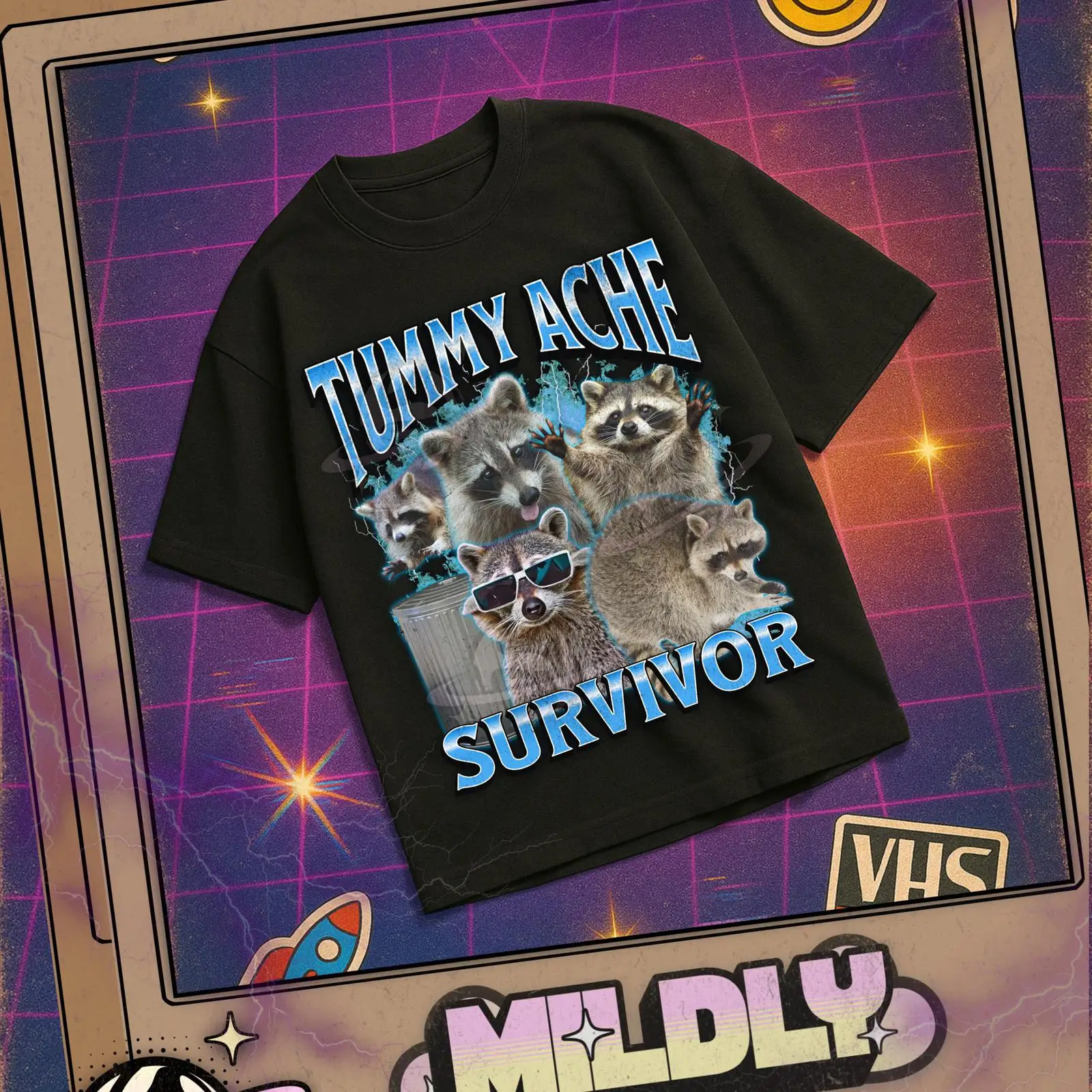 Tummy Ache Survivor Funny Racc - Vintage Fashion Gen Z 评论和价格